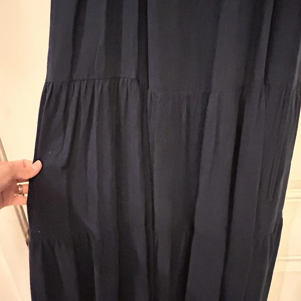 Splendid Maxi Dress Wynona Tiered V-Neck Sleeveless Navy Blue Small Coastal